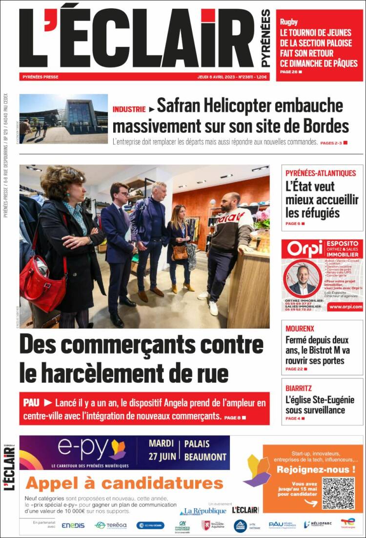 Portada de L'Eclair des Pyrénées (France)