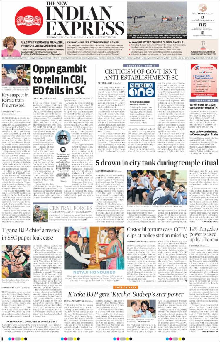 Portada de New Indian Express (India)