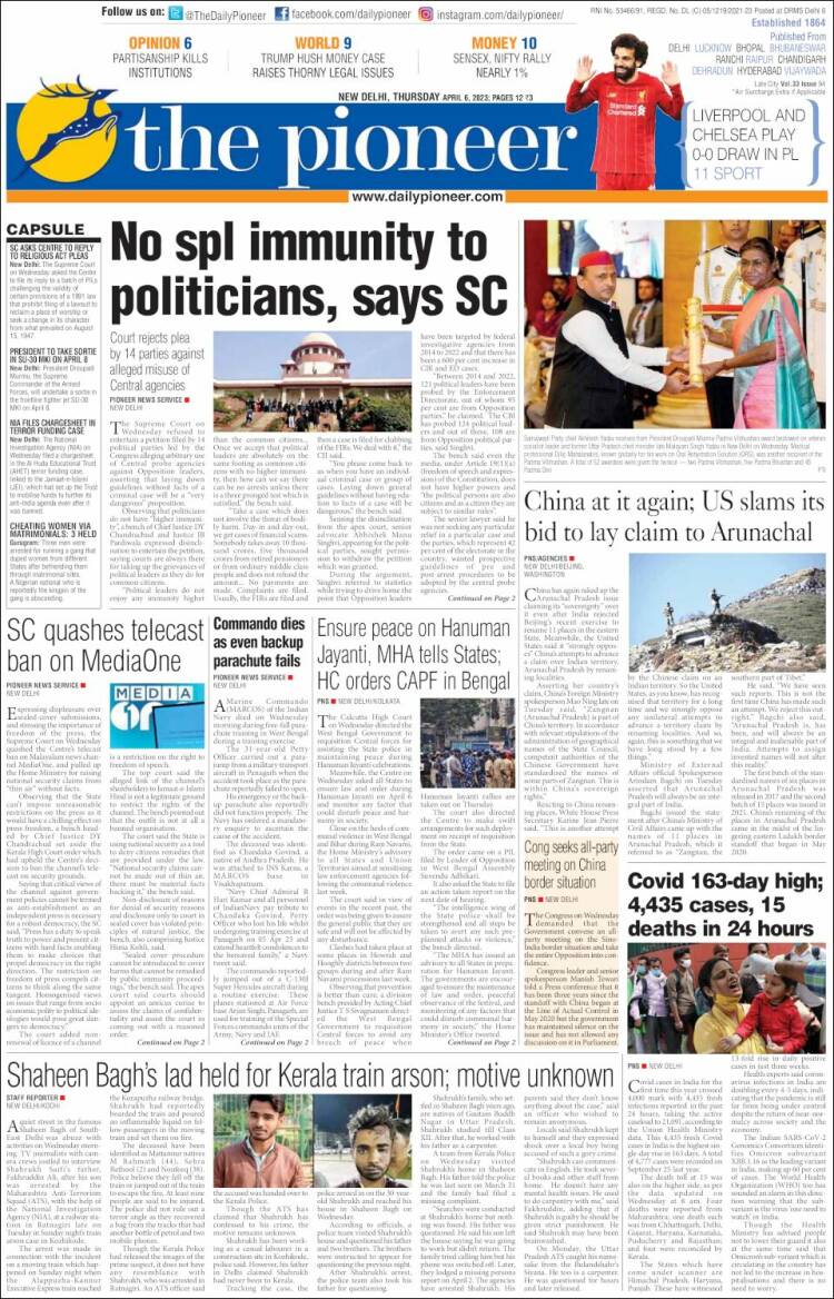 Portada de The Pioneer (India)