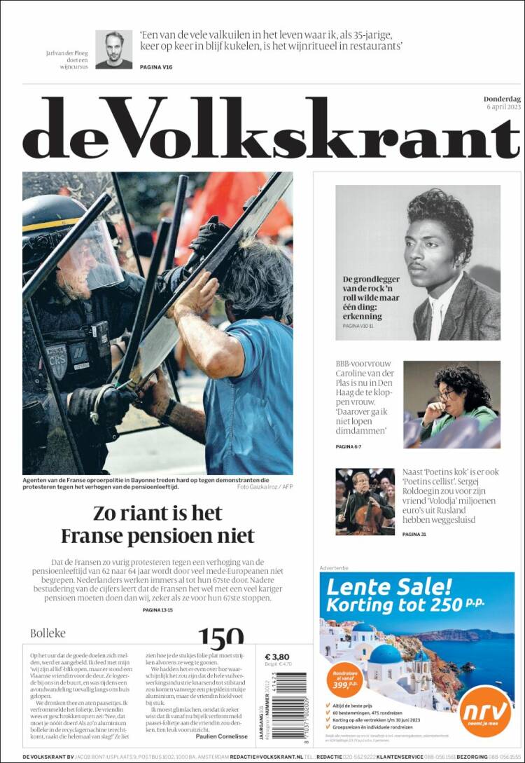 Portada de De Volkskrant (Pa&iacute;ses Bajos)