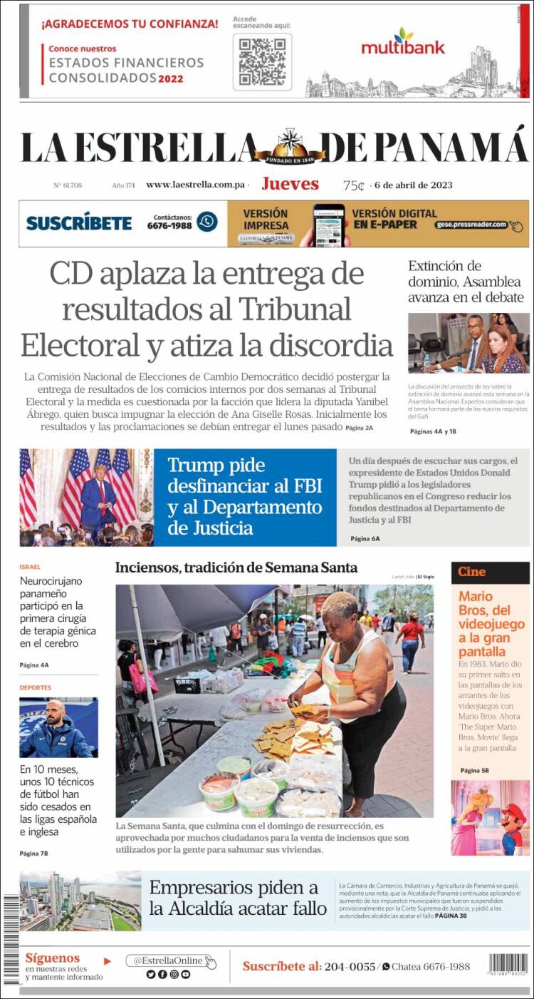 Portada de La Estrella de Panamá (Panam&aacute;)