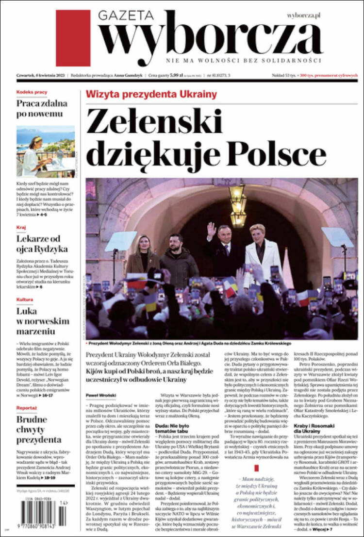 Portada de Gazeta Wyborcza (Polonia)