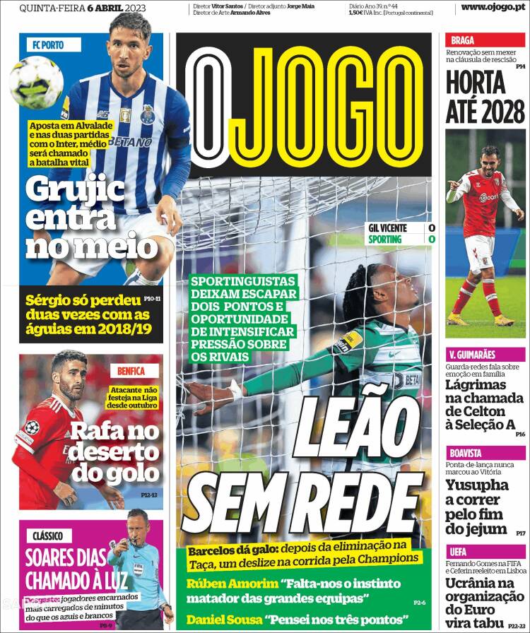 Portada de O Jogo (Portugal)