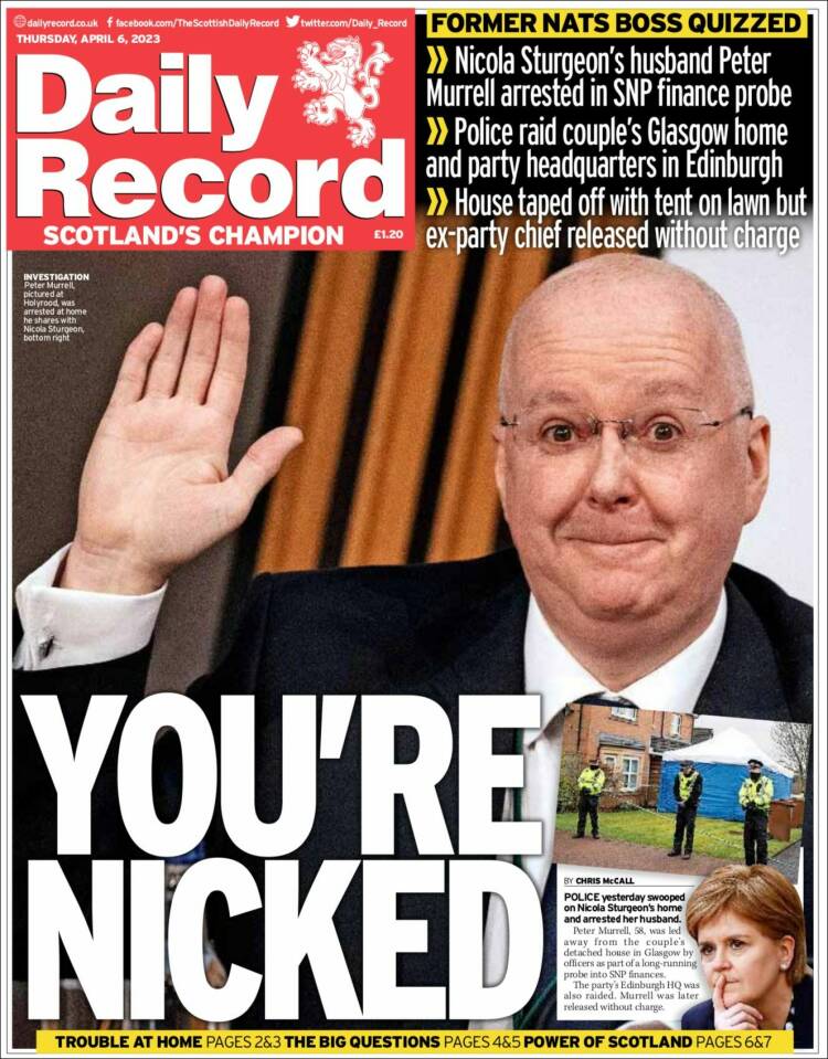 Portada de Daily Record (Reino Unido)