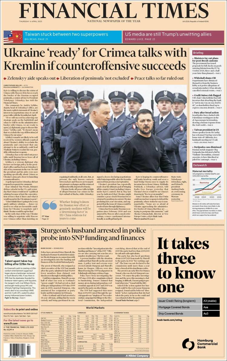 Portada de Financial Times (Reino Unido)