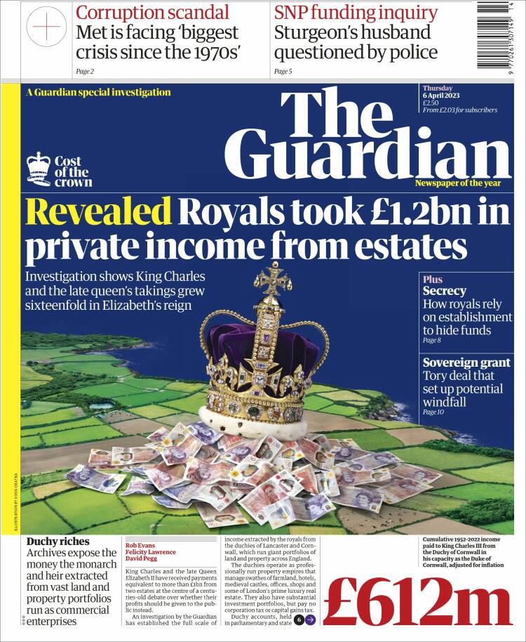 Portada de The Guardian (Reino Unido)