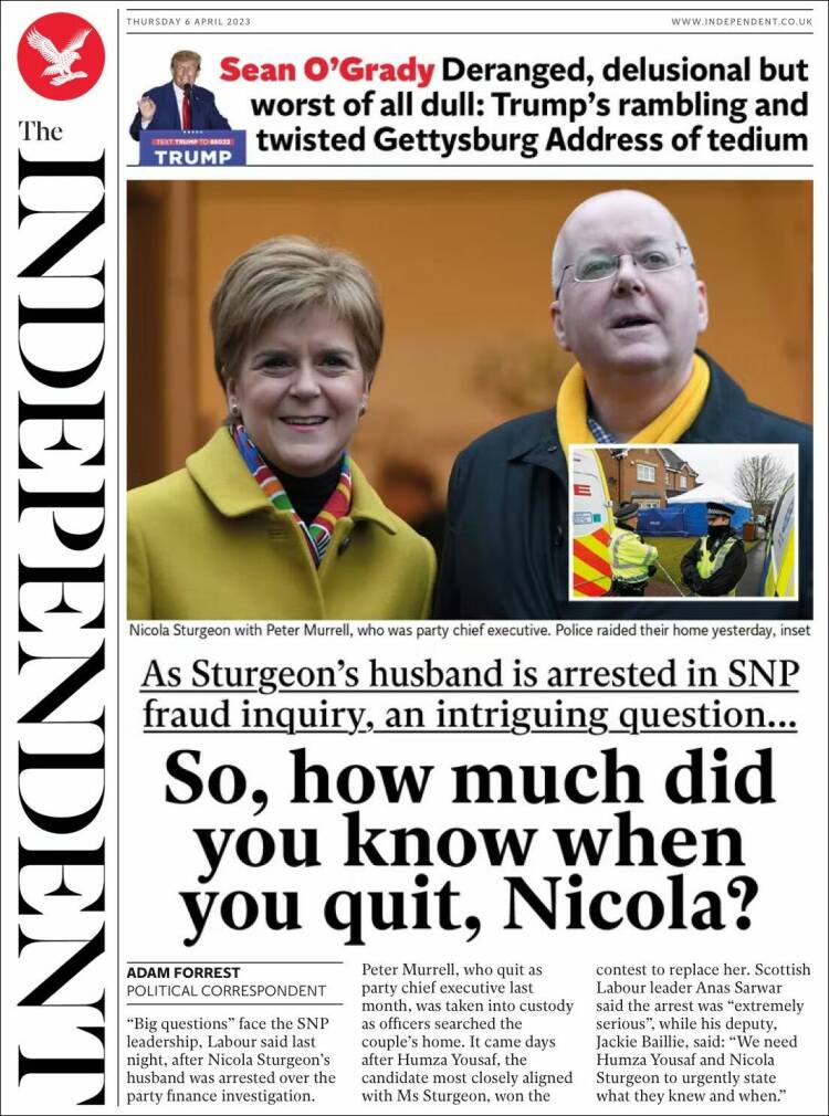 Portada de The Independent (Reino Unido)