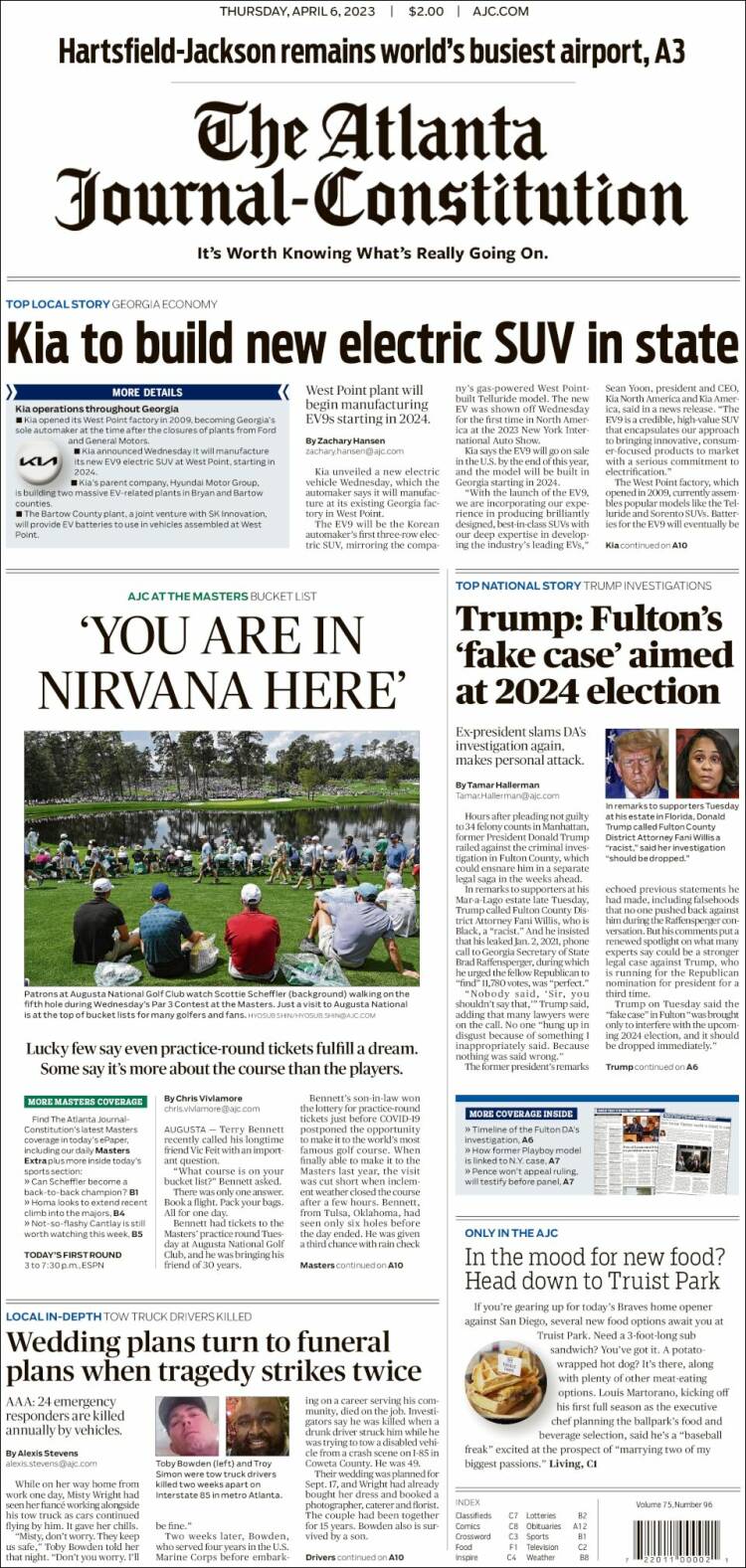 Portada de The Atlanta Journal-Constitution (États-Unis)