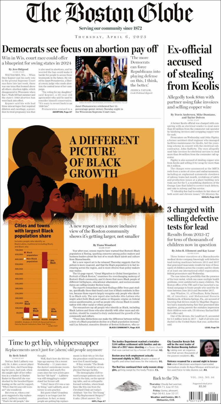 Portada de Boston Globe (États-Unis)