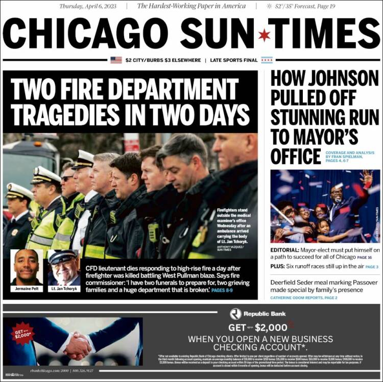 Portada de Chicago Sun-Times (États-Unis)