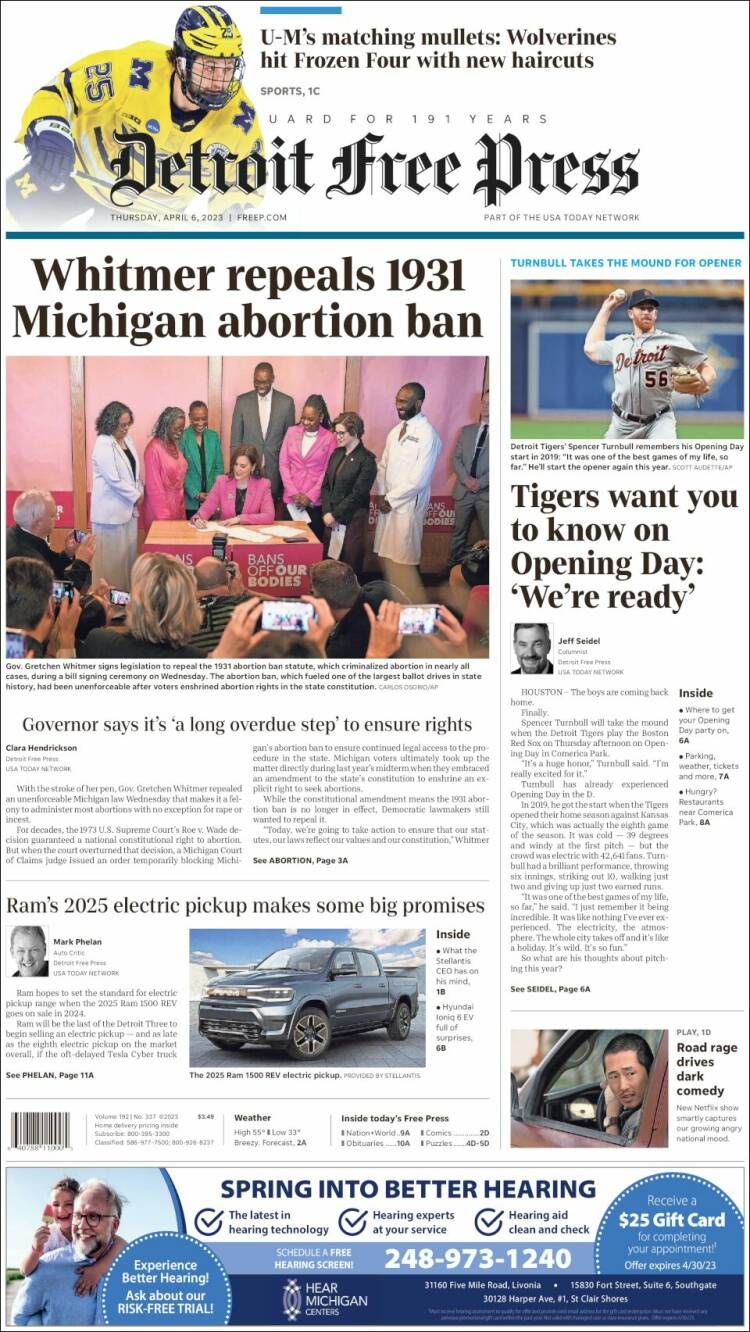 Portada de Detroit Free Press (États-Unis)