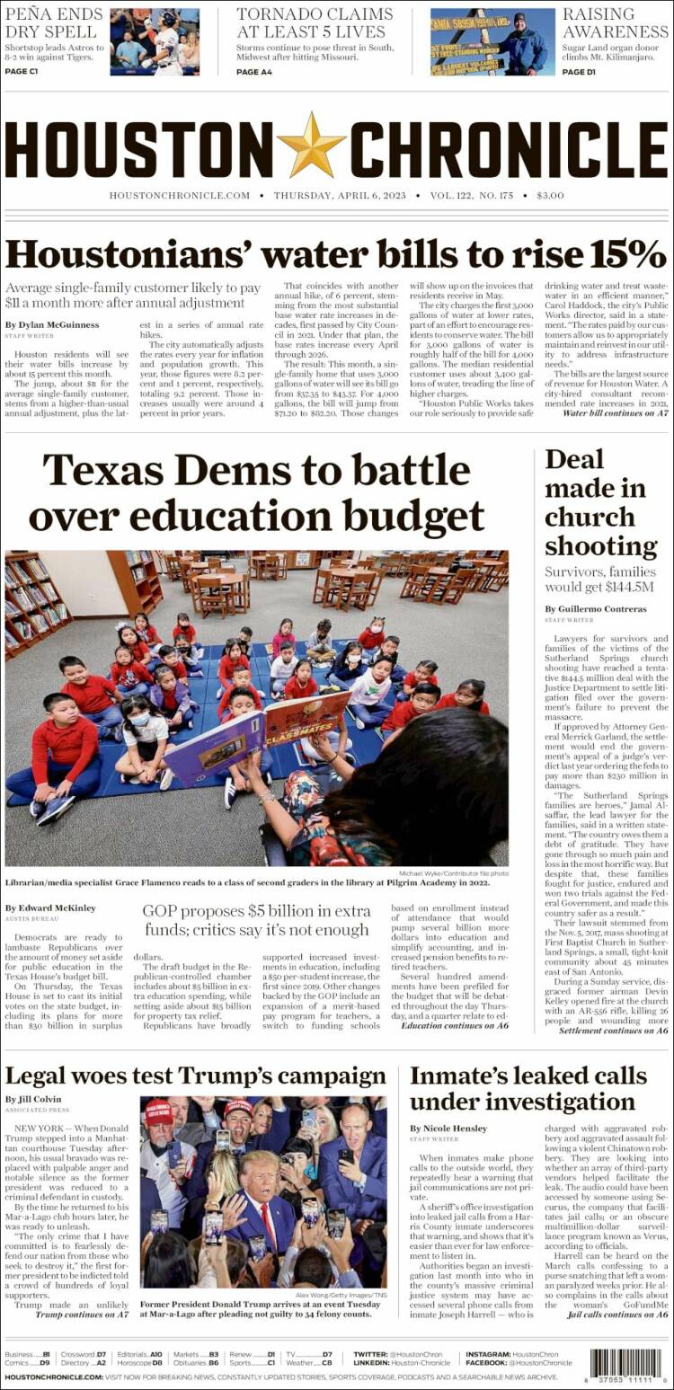 Portada de Houston Chronicle (États-Unis)