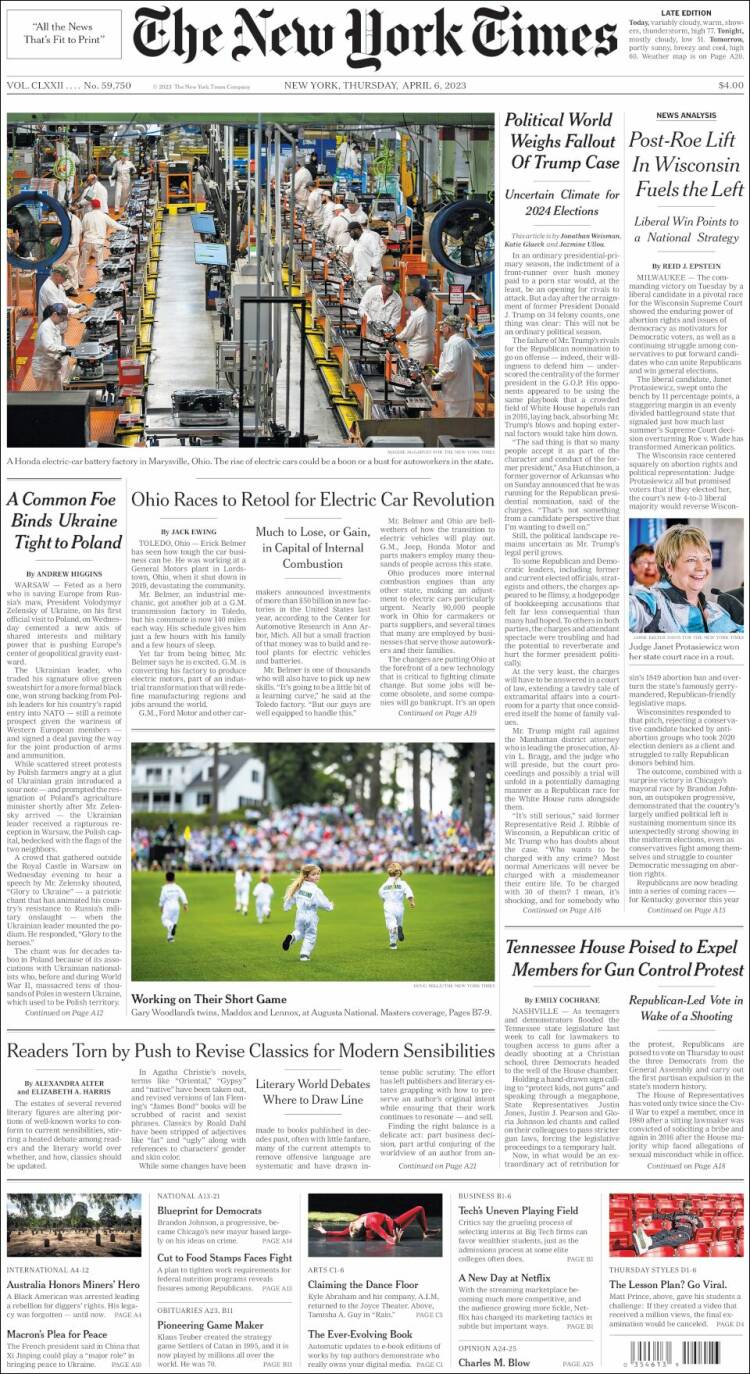 Portada de New York Times (États-Unis)