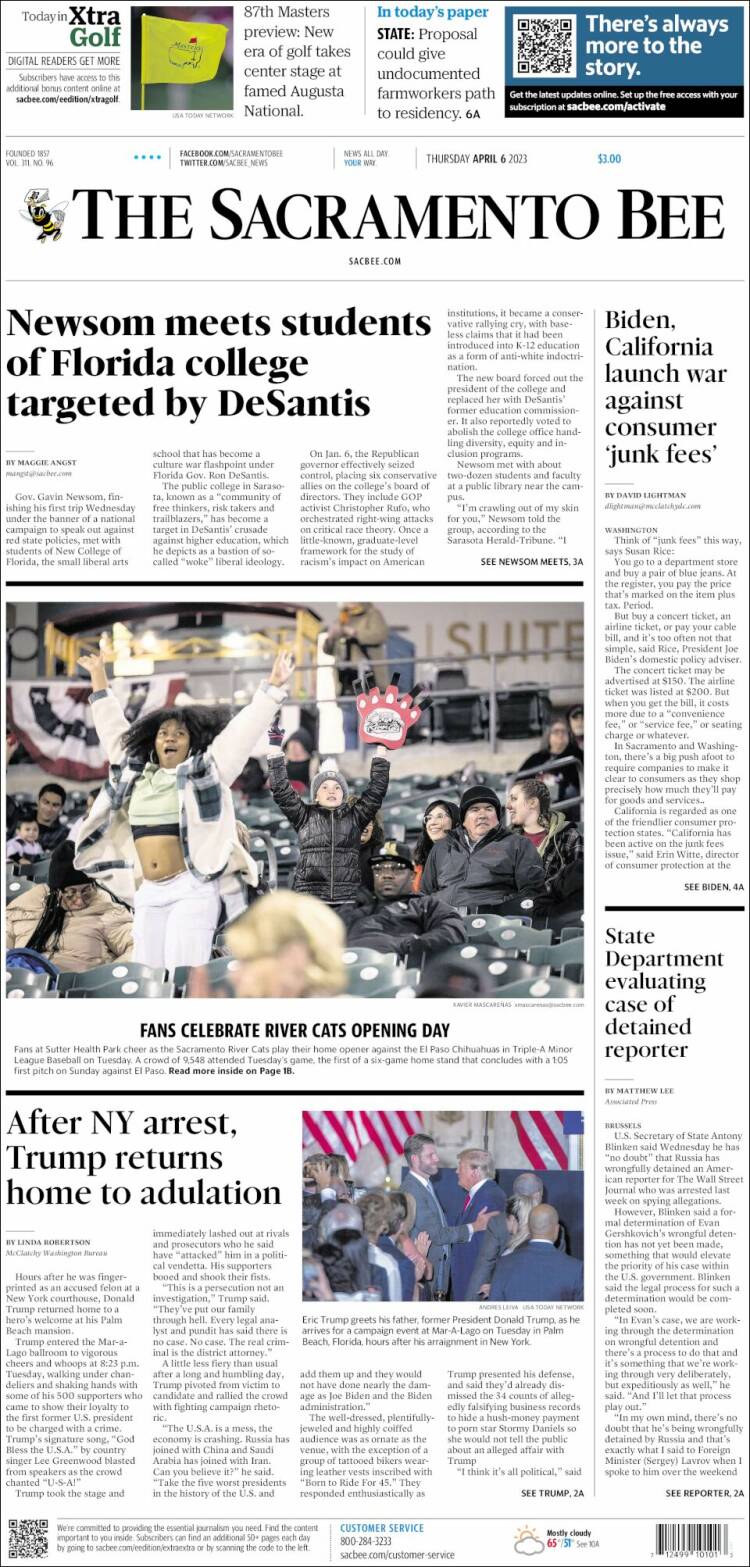 Portada de The Sacramento Bee (États-Unis)