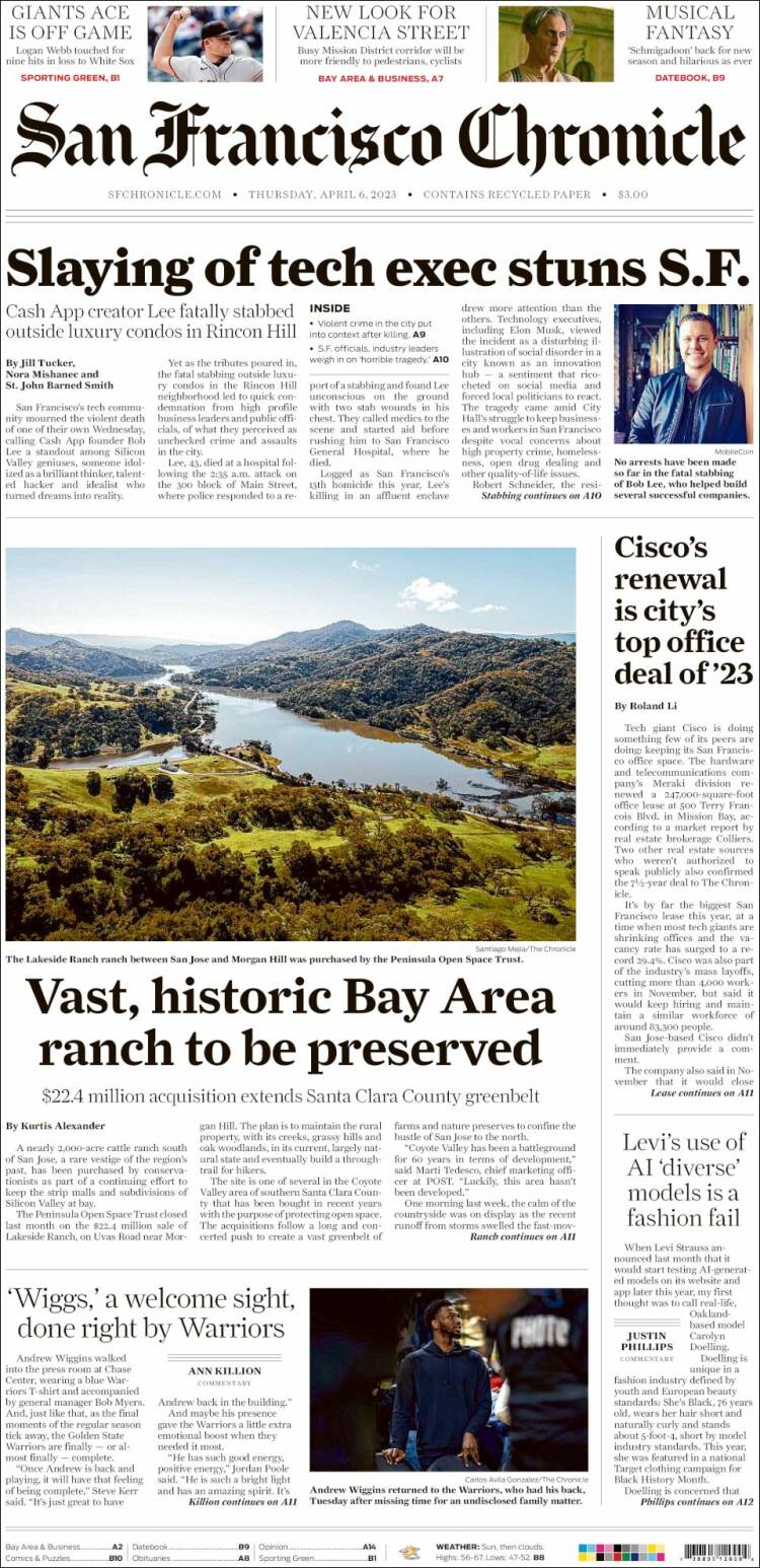 Portada de San Francisco Chronicle (États-Unis)