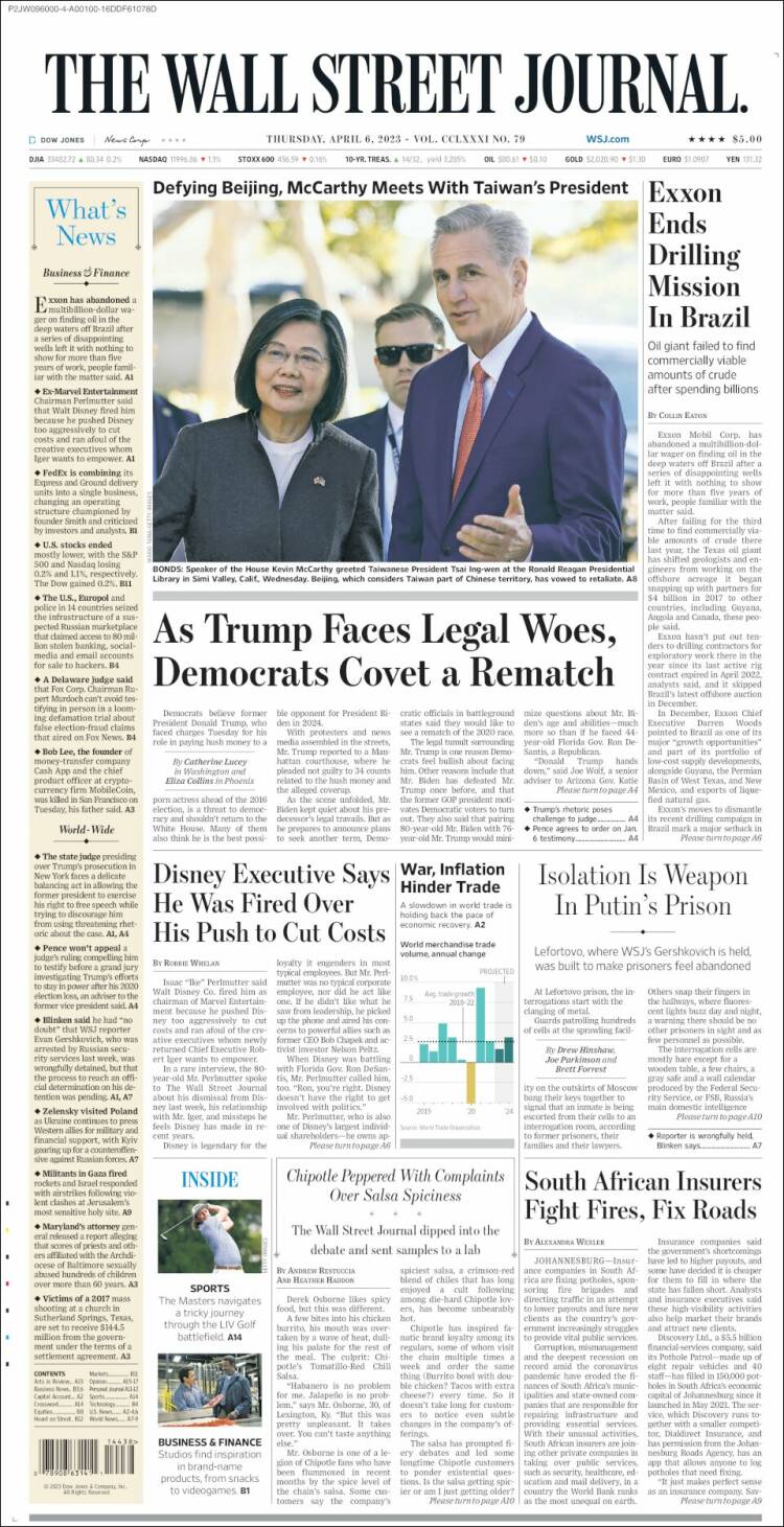 Portada de Wall Street Journal (États-Unis)