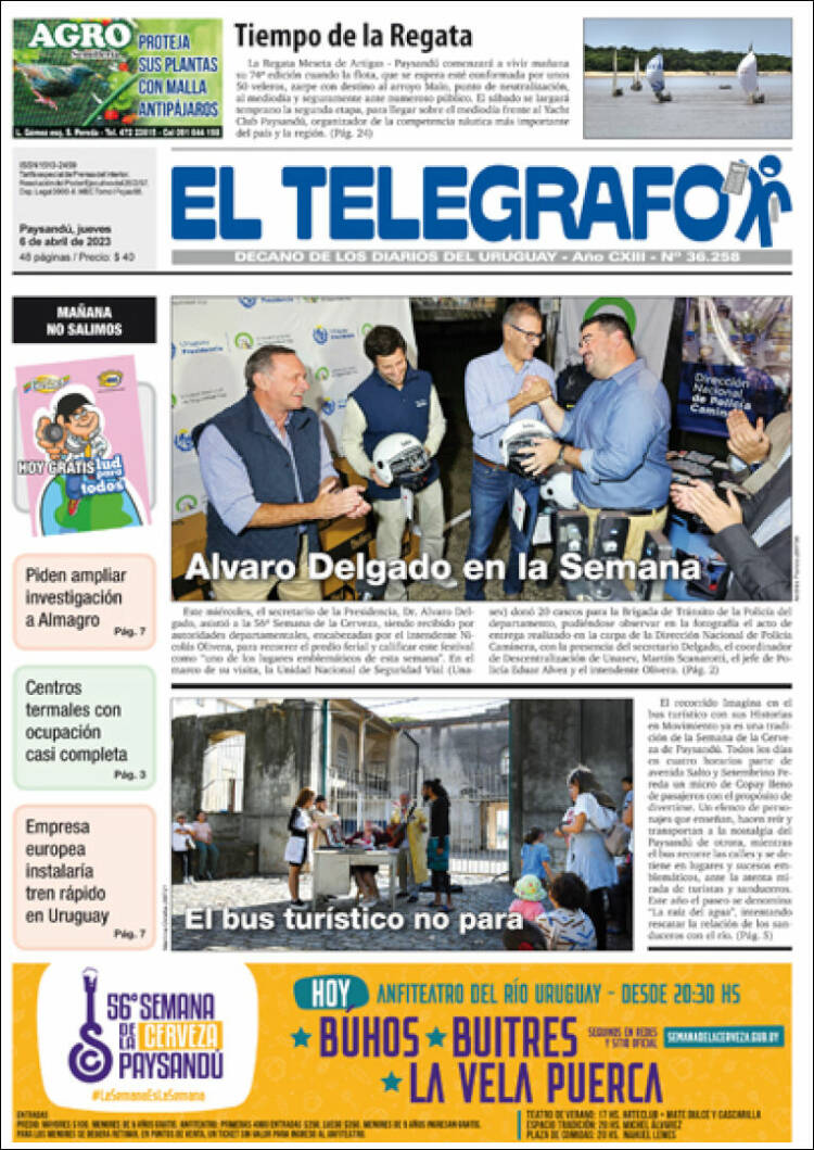 Portada de El Telégrafo (Uruguay)