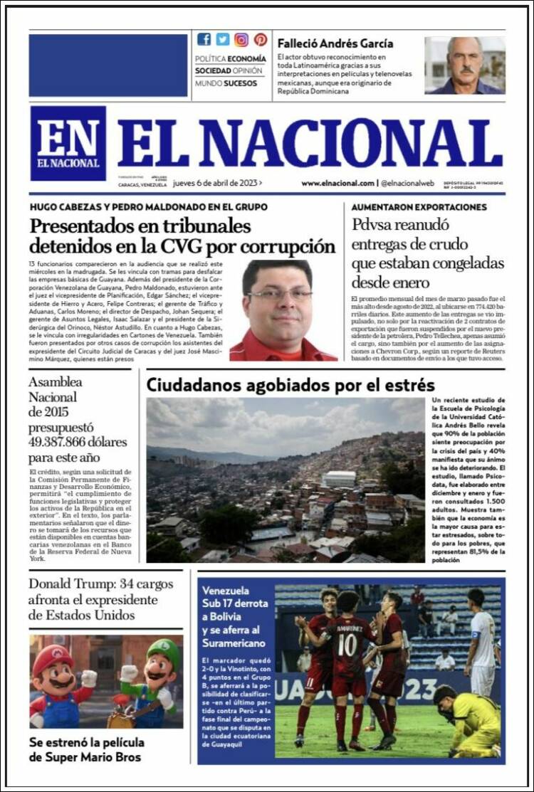 Portada de El Nacional (Venezuela)