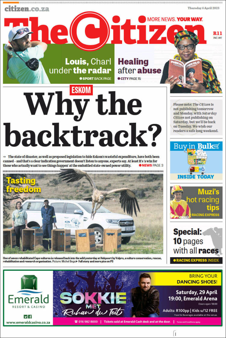 Portada de The Citizen (Sud&aacute;frica)