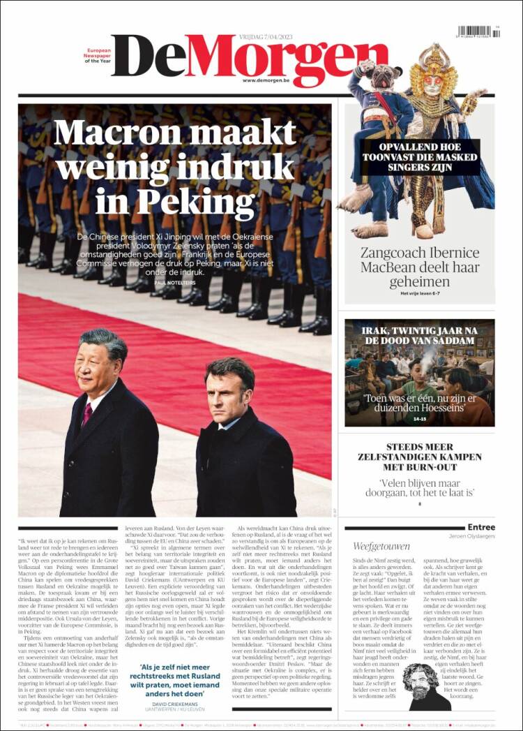 Portada de De Morgen (B&eacute;lgica)