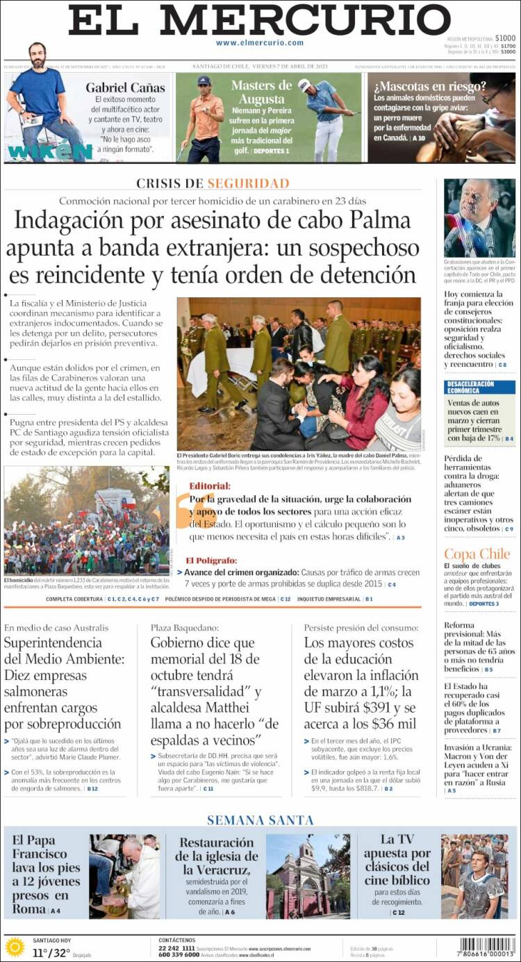 Portada de El Mercurio (Chile)