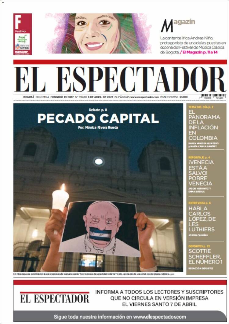 Portada de El Espectador (Colombia)