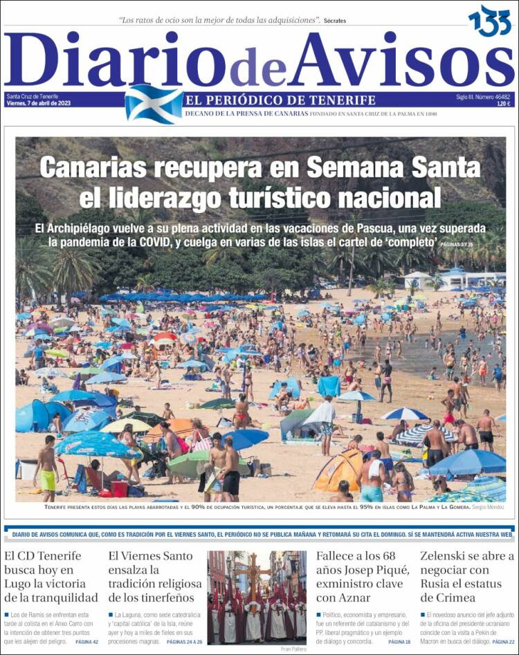 Portada de Diarios de Avisos (España)