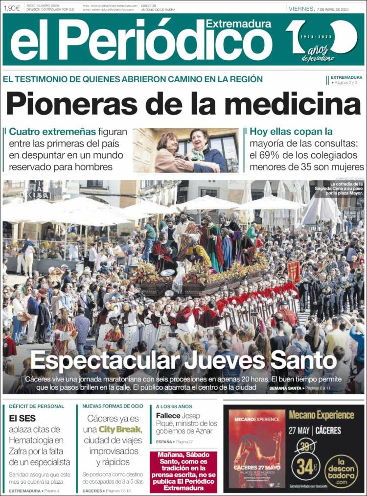 Portada de El Periódico de Extremadura (España)