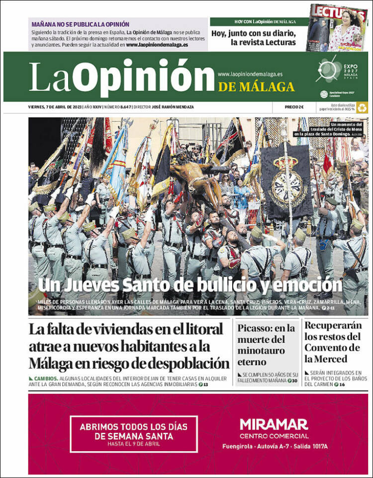 Portada de La Opinión de Málaga (España)