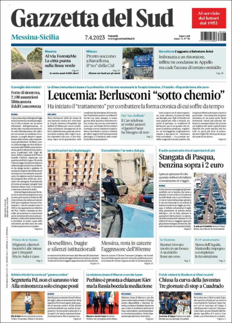 Portada de Gazzetta del Sud (Italia)