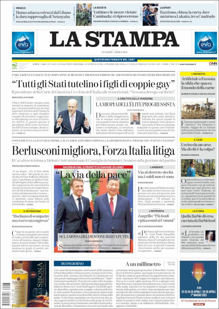 Portada de La Stampa (Italia)