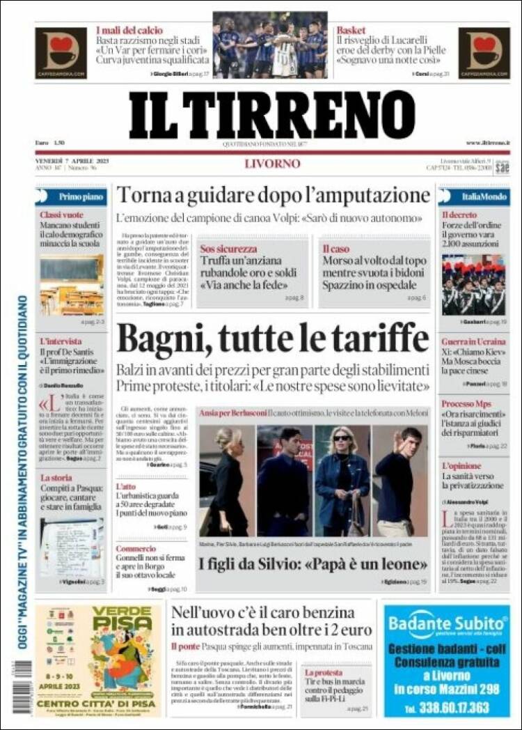 Portada de Il Tirreno (Italia)