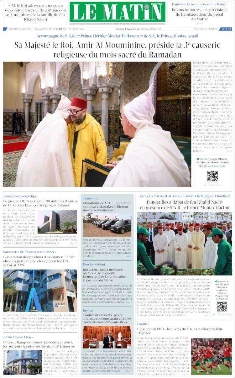 Portada de Le Matin (Marruecos)