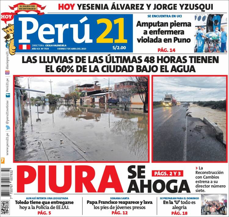 Portada de Perú 21 (Perú)