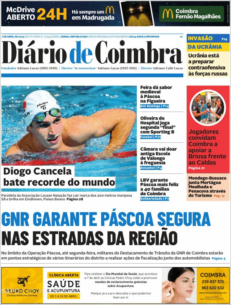 Portada de Diário de Coimbra (Portugal)