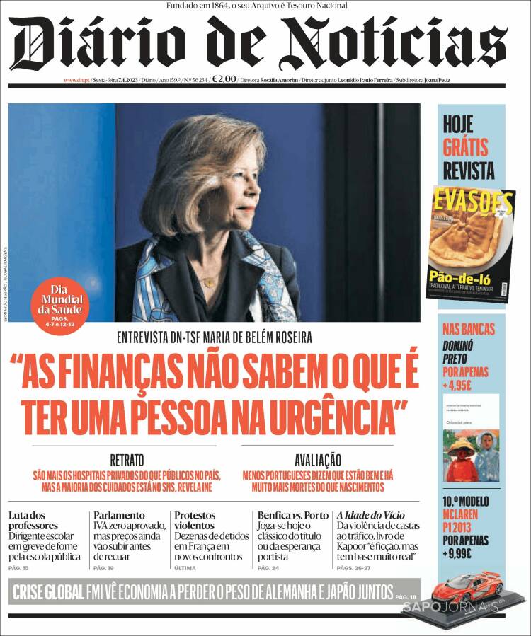 Portada de Diário de Noticias (Portugal)