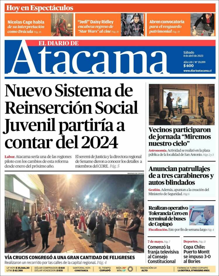 Portada de Diario de Atacama (Chile)