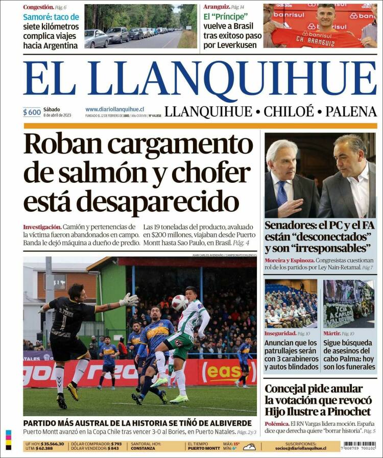 Portada de El Llanquihue (Chile)