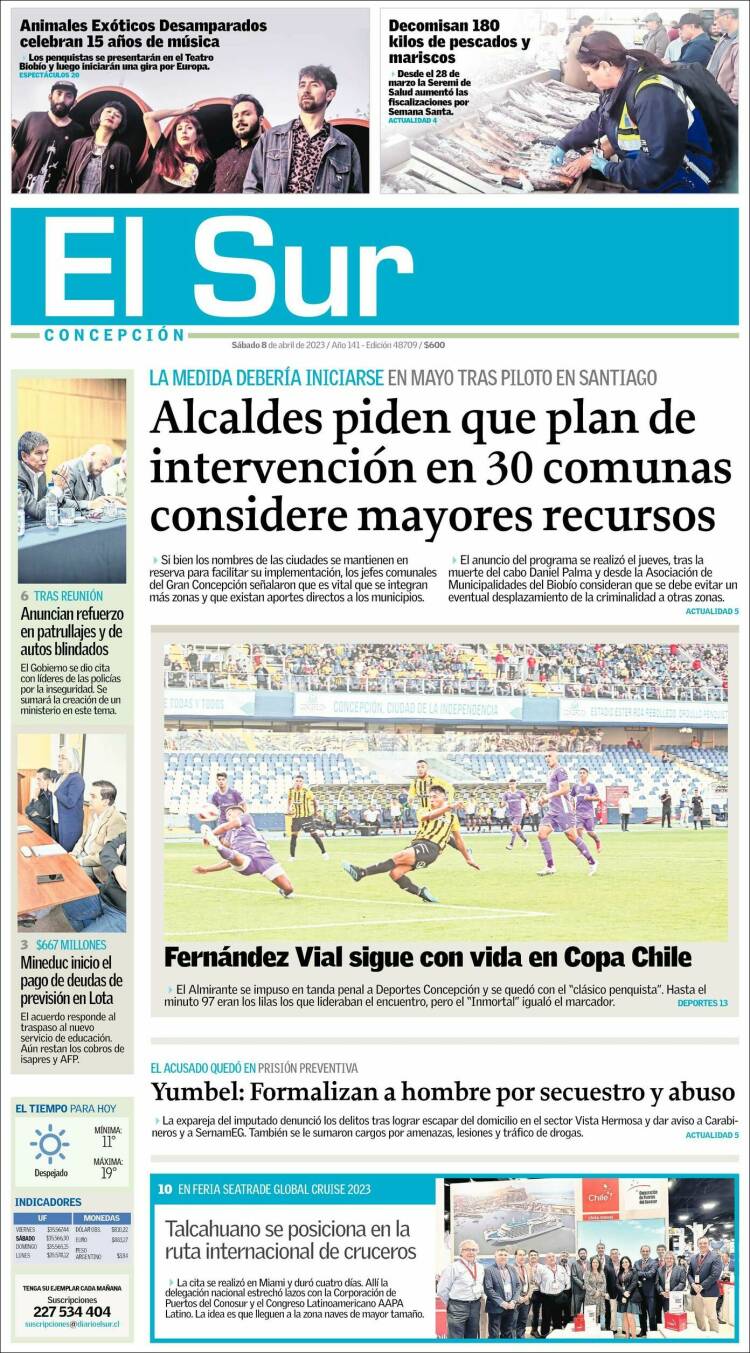Portada de El Sur (Chile)