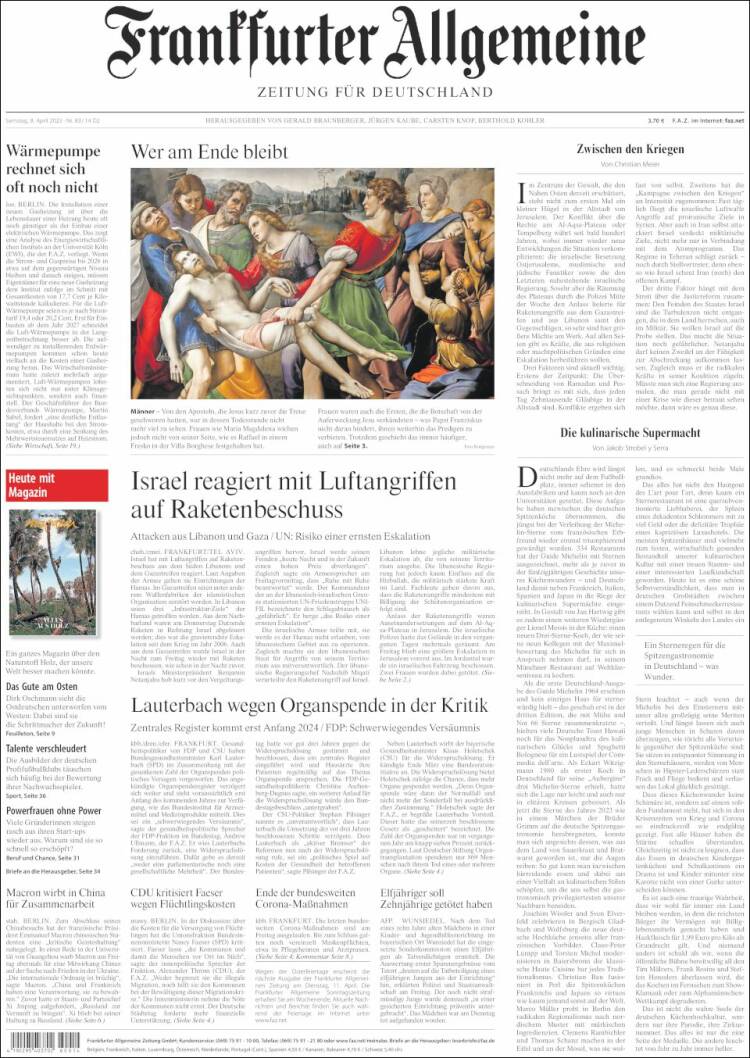 Portada de Frankfurter Allgemeine (Alemania)