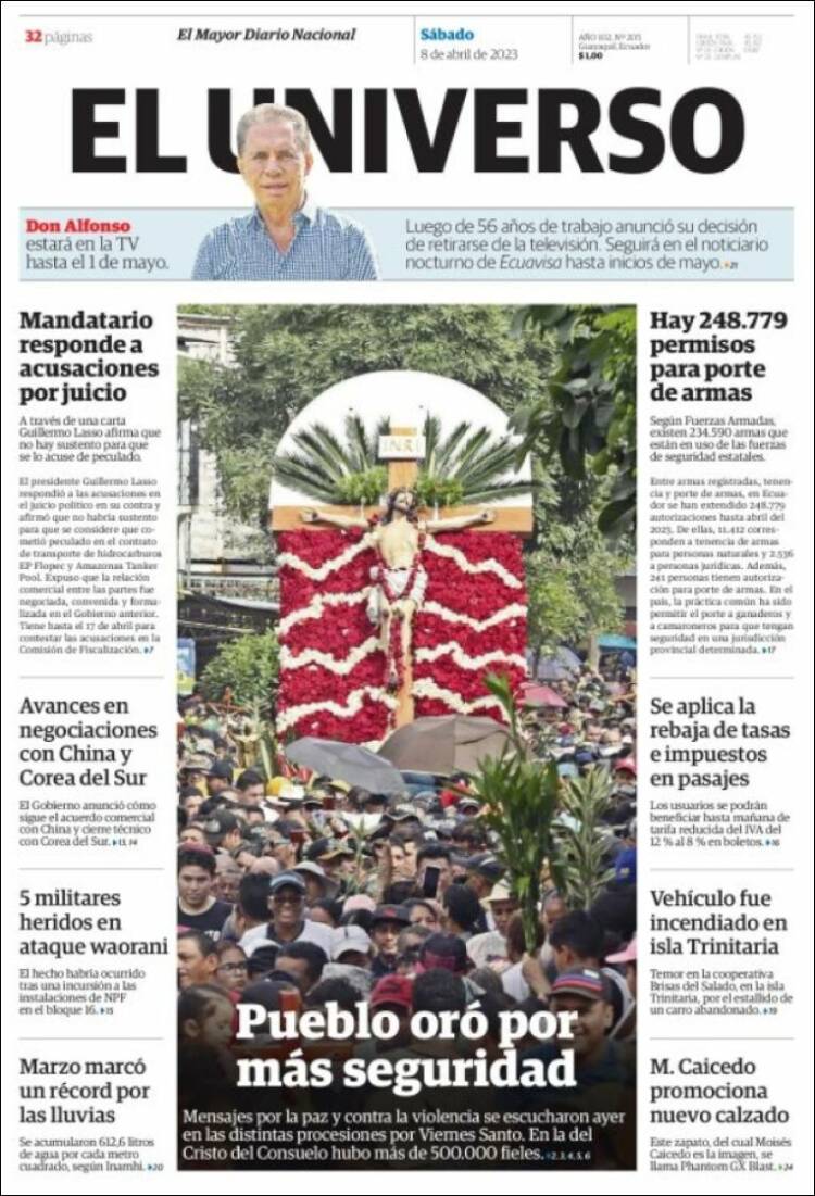 Portada de El Universo - Ecuador (Ecuador)