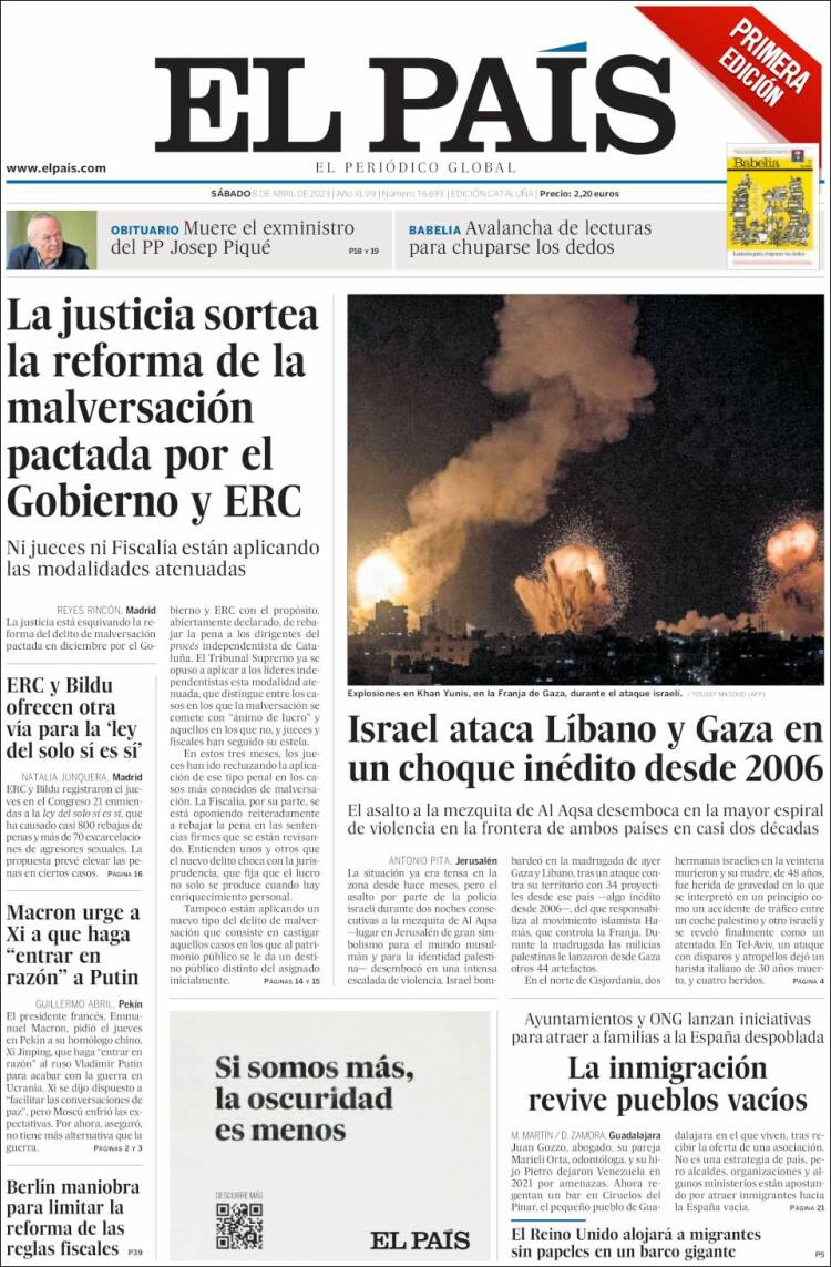 Portada de El País (España)