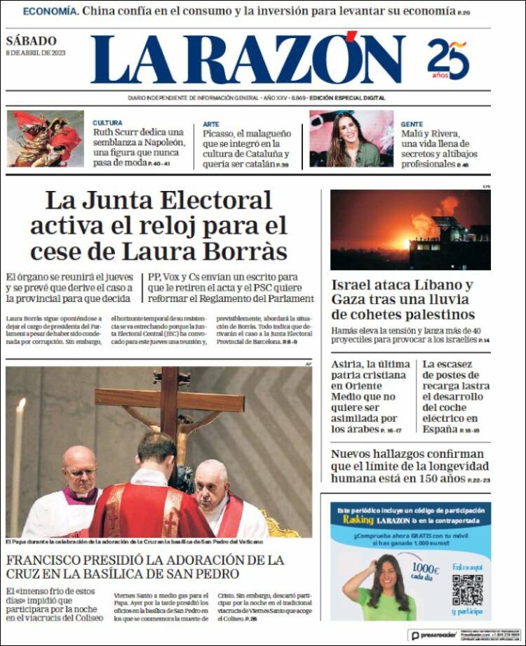 Portada de La Razón (España)