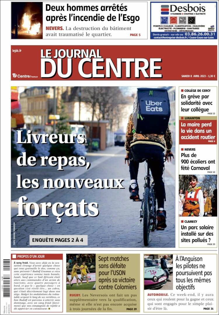 Portada de Le Journal du Centre (Francia)