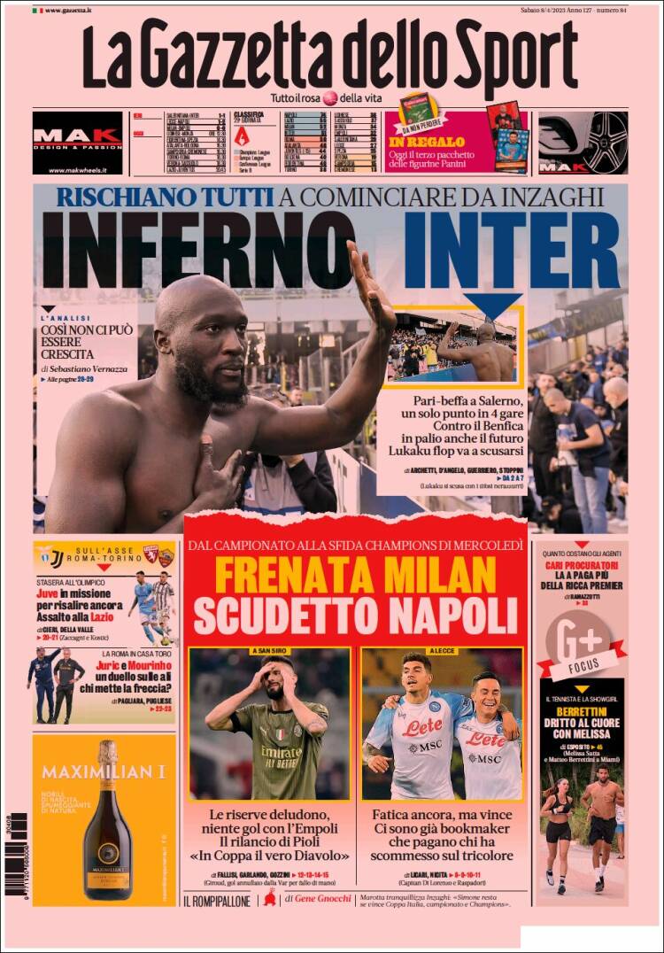 Portada de La Gazzetta dello Sport (Italia)