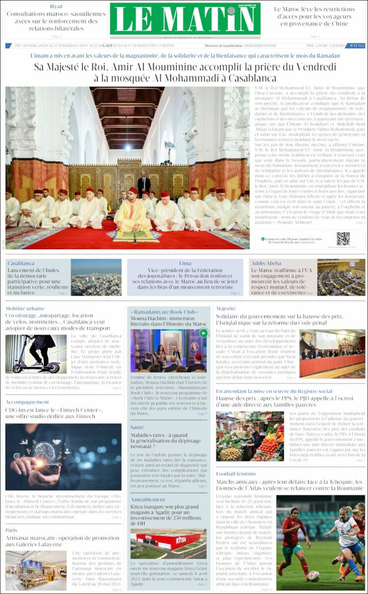 Portada de Le Matin (Marruecos)