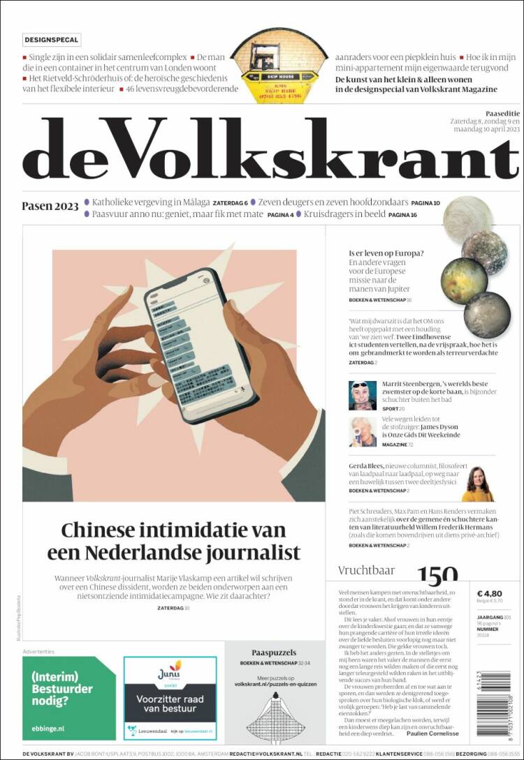 Portada de De Volkskrant (Pa&iacute;ses Bajos)