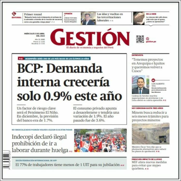 Portada de Diario Gestión (Per&uacute;)