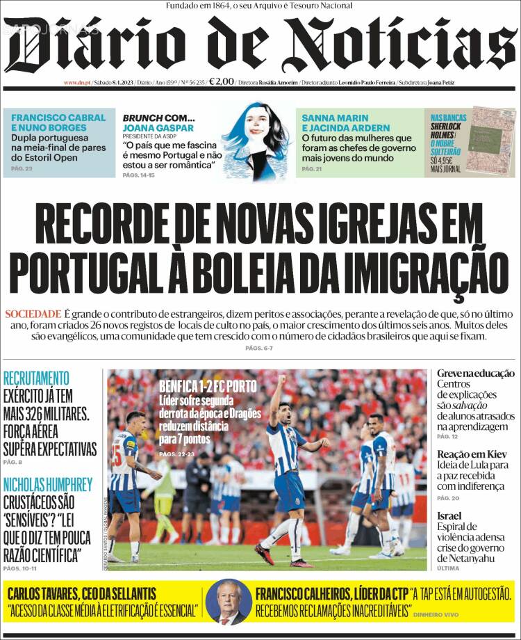 Portada de Diário de Noticias (Portugal)