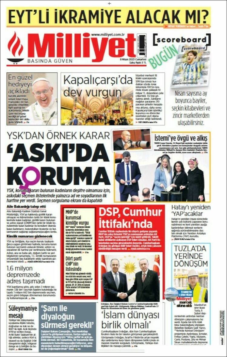 Portada de Milliyet (Turqu&iacute;a)